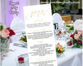 Wedding gold Menu card tea length,Gold Wedding Menu cards,(025w)